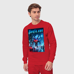 Костюм хлопковый мужской Ёжик монстр в ночном мегаполисе - неоновое свечени, цвет: красный — фото 2