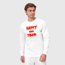 Костюм хлопковый мужской Happy New Year ярко-красным, цвет: белый — фото 2