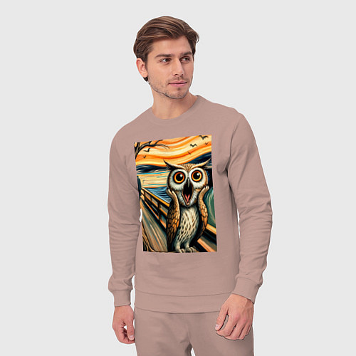 Мужской костюм Сова кричит на картине Эдварда Мунка - нейроарт / Пыльно-розовый – фото 3