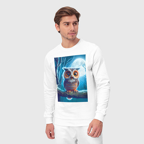 Мужской костюм Милый совёнок на фоне луны - нейроарт фантазия / Белый – фото 3