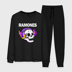 Костюм хлопковый мужской Ramones - неоновый череп, цвет: черный