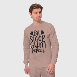 Костюм хлопковый мужской Eat sleep gym, цвет: пыльно-розовый — фото 2