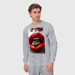 Костюм хлопковый мужской Символ нового года 2025 змея в губах, цвет: меланж — фото 2