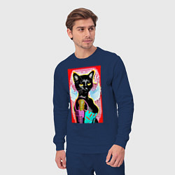 Костюм хлопковый мужской Фигуристая чёрная кошечка в стиле поп-арт, цвет: тёмно-синий — фото 2
