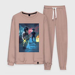 Костюм хлопковый мужской Дандадан: Момо Аясэ, цвет: пыльно-розовый