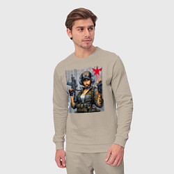 Костюм хлопковый мужской Cool military girl - graffiti, цвет: миндальный — фото 2