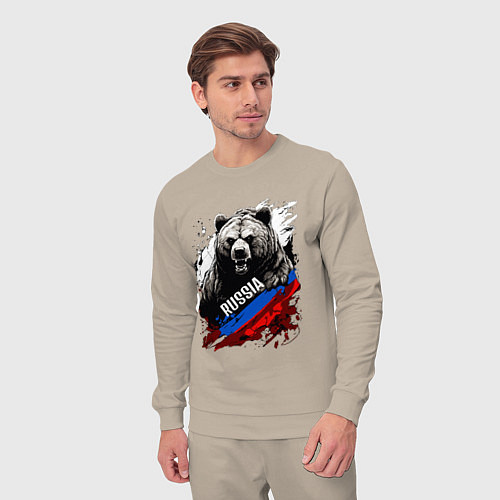 Мужской костюм Русский медведь на фоне флага России / Миндальный – фото 3