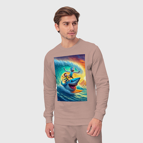 Мужской костюм Рик и Морти - сёрфинг на акуле / Пыльно-розовый – фото 3