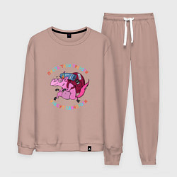 Костюм хлопковый мужской Пусть тови тревоги унесут единороги, цвет: пыльно-розовый