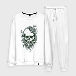 Костюм хлопковый мужской Змея на черепе, цвет: белый