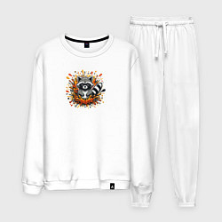 Костюм хлопковый мужской Забавный енот в брызгах краски, цвет: белый