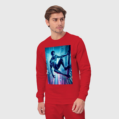 Мужской костюм Чувак-паук висит на стене небоскрёба / Красный – фото 3