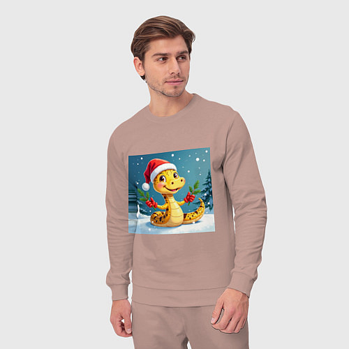 Мужской костюм Символ 2025 нового года змея в шаке Санты / Пыльно-розовый – фото 3