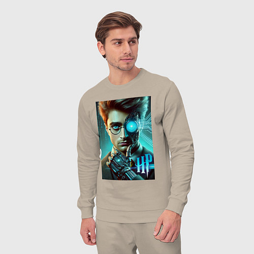 Мужской костюм Cyber Harry Potter - ai art neon fantasy / Миндальный – фото 3