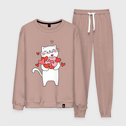 Мужской костюм Белый кот с охапкой сердец