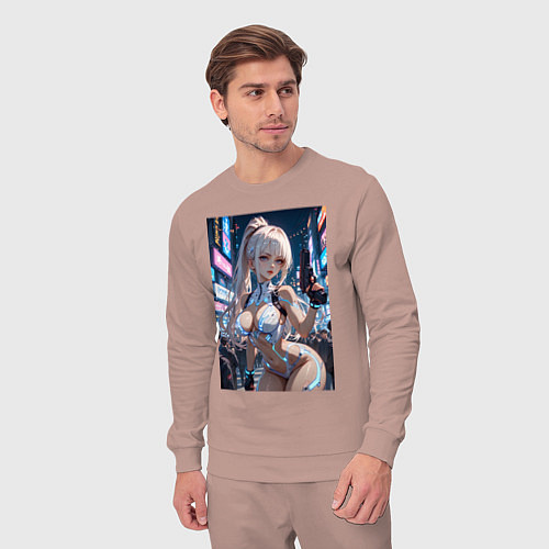 Мужской костюм Девушка с пистолетом с киберимплантами / Пыльно-розовый – фото 3