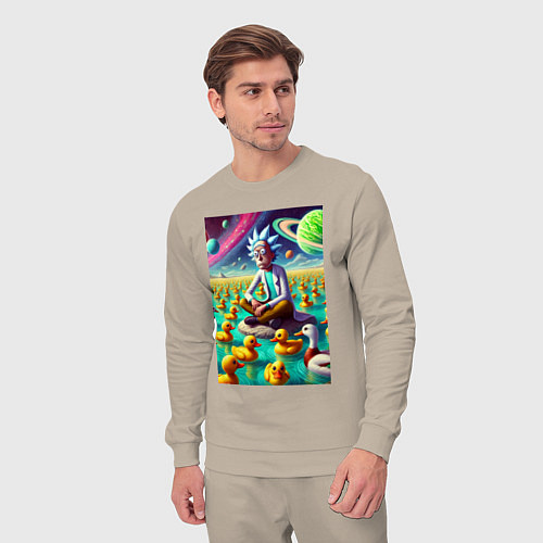 Мужской костюм Рик Санчес медитирует на утиной планете - нейроарт / Миндальный – фото 3