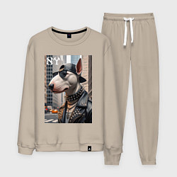 Костюм хлопковый мужской Чувак бультерьер житель Нью-Йорка, цвет: миндальный