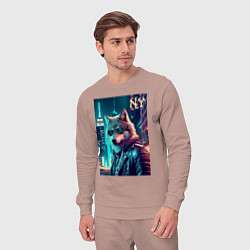 Костюм хлопковый мужской Крутой волчара в ночном Нью-Йорке - нейроарт, цвет: пыльно-розовый — фото 2