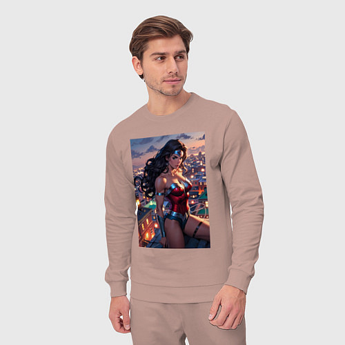 Мужской костюм Чудо-женщина на крыше с городским фоном в стиле ко / Пыльно-розовый – фото 3