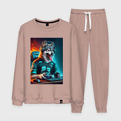 Костюм хлопковый мужской Волчара кибер спортсмен - нейроарт, цвет: пыльно-розовый
