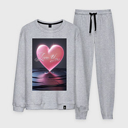 Костюм хлопковый мужской I love you с сердцем над поверхностью воды, цвет: меланж