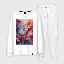 Костюм хлопковый мужской Композиция из цветов и сердечек, цвет: белый