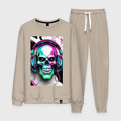 Костюм хлопковый мужской Череп в наушниках, цвет: миндальный