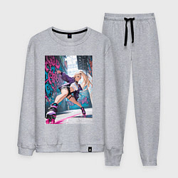 Костюм хлопковый мужской Девушка на роликах исполняет трюки, цвет: меланж