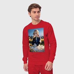 Костюм хлопковый мужской Вайолет Эвергарден на лугу, цвет: красный — фото 2