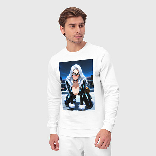 Мужской костюм Черная кошка на крыше небоскреба / Белый – фото 3