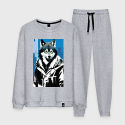 Мужской костюм Волк в мегаполисе - нейроарт