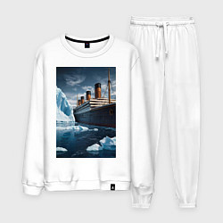 Костюм хлопковый мужской Титаник плывет среди айсбергов, цвет: белый