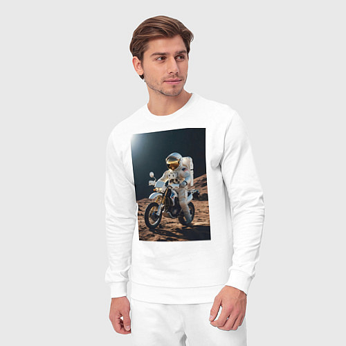 Мужской костюм Космонавт ездит на мотоцикле по Луне / Белый – фото 3