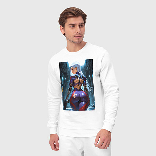 Мужской костюм Девушка с оружием в киберпанк стиле / Белый – фото 3