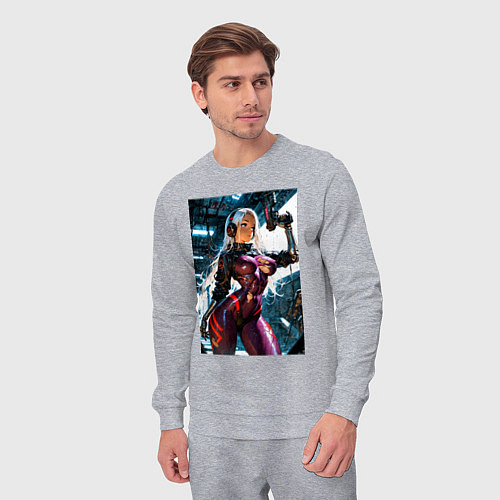 Мужской костюм Девушка с оружием в киберпанк стиле / Меланж – фото 3