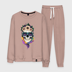 Костюм хлопковый мужской The skull in flowers, цвет: пыльно-розовый