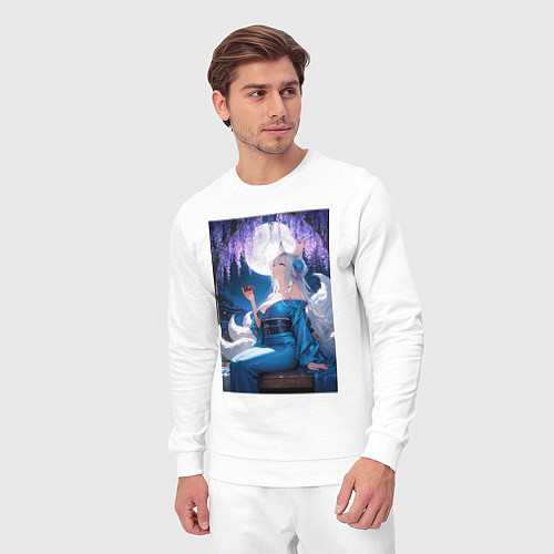 Мужской костюм Лисица в кимоно любуется цветением глицинии / Белый – фото 3