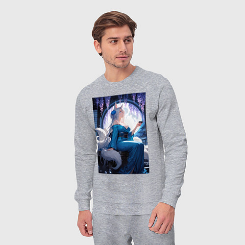 Мужской костюм Лисица в кимоно любуется цветением глицинии / Меланж – фото 3