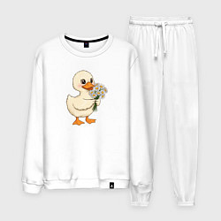 Костюм хлопковый мужской Милая уточка с букетом ромашек, цвет: белый