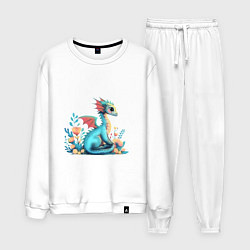 Костюм хлопковый мужской Бирюзовый дракон, цвет: белый