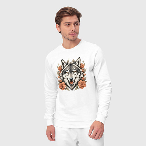 Мужской костюм Голова волка в цветах / Белый – фото 3