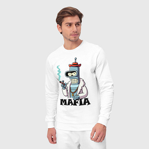 Мужской костюм Бендер в шубе с сигарой - мафия / Белый – фото 3