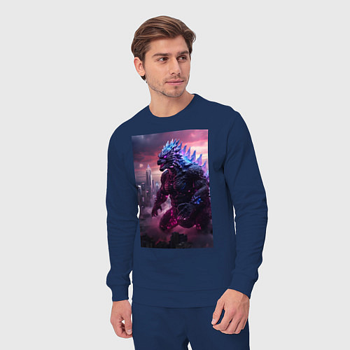 Мужской костюм Годзилла посреди мегаполиса / Тёмно-синий – фото 3