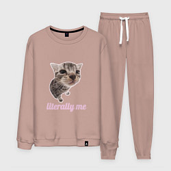 Костюм хлопковый мужской Cat literally me, цвет: пыльно-розовый