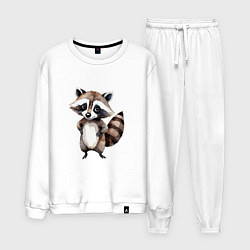 Костюм хлопковый мужской Енот стоит на задних лапах, цвет: белый