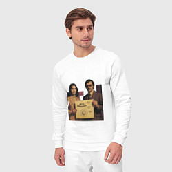 Костюм хлопковый мужской Мужчина и девушка с чертежом НЛО ретрофутуризм поп, цвет: белый — фото 2