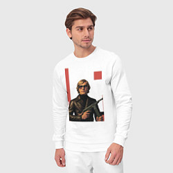 Костюм хлопковый мужской Мужчина с автоматом ретрофутуризм поп-арт 1970-е, цвет: белый — фото 2