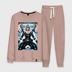 Костюм хлопковый мужской Черная кошка в сейфе банка, цвет: пыльно-розовый