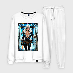 Костюм хлопковый мужской Черная кошка в сейфе банка, цвет: белый